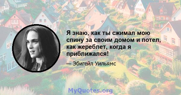 Я знаю, как ты сжимал мою спину за своим домом и потел, как жереблет, когда я приближался!