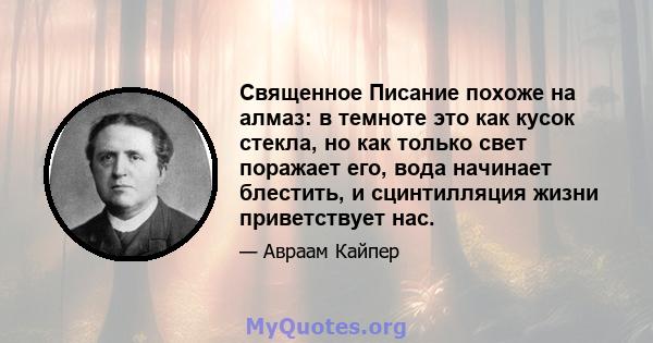 Священное Писание похоже на алмаз: в темноте это как кусок стекла, но как только свет поражает его, вода начинает блестить, и сцинтилляция жизни приветствует нас.