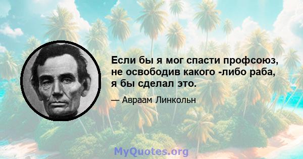 Если бы я мог спасти профсоюз, не освободив какого -либо раба, я бы сделал это.