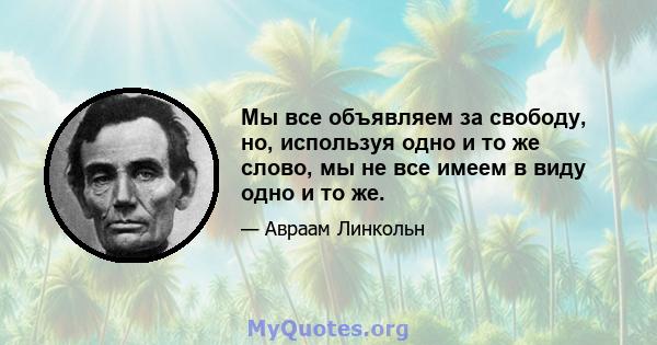 Мы все объявляем за свободу, но, используя одно и то же слово, мы не все имеем в виду одно и то же.