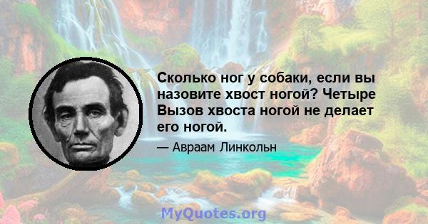 Сколько ног у собаки, если вы назовите хвост ногой? Четыре Вызов хвоста ногой не делает его ногой.