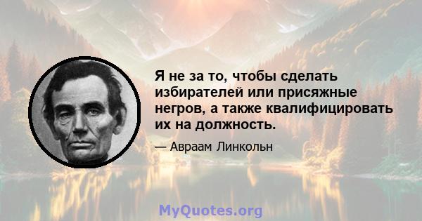 Я не за то, чтобы сделать избирателей или присяжные негров, а также квалифицировать их на должность.