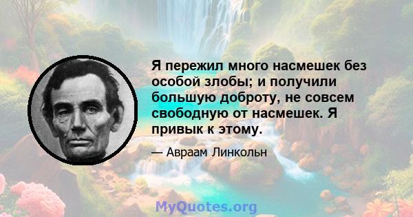 Я пережил много насмешек без особой злобы; и получили большую доброту, не совсем свободную от насмешек. Я привык к этому.