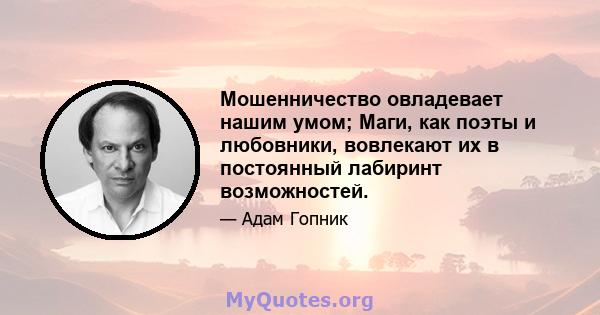 Мошенничество овладевает нашим умом; Маги, как поэты и любовники, вовлекают их в постоянный лабиринт возможностей.