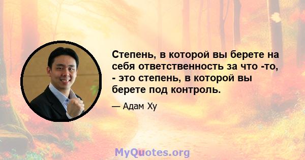 Степень, в которой вы берете на себя ответственность за что -то, - это степень, в которой вы берете под контроль.