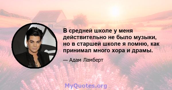 В средней школе у ​​меня действительно не было музыки, но в старшей школе я помню, как принимал много хора и драмы.