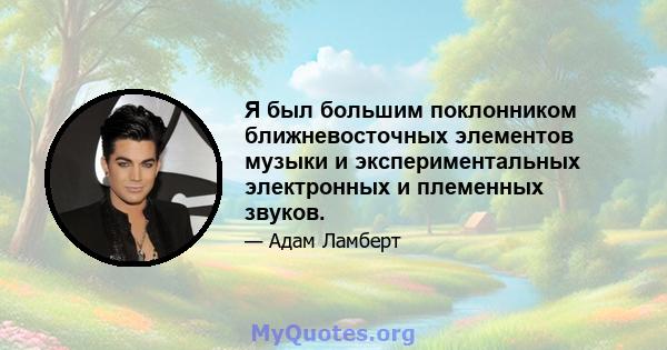 Я был большим поклонником ближневосточных элементов музыки и экспериментальных электронных и племенных звуков.