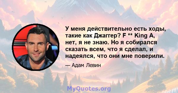 У меня действительно есть ходы, такие как Джаггер? F ** King A, нет, я не знаю. Но я собирался сказать всем, что я сделал, и надеялся, что они мне поверили.