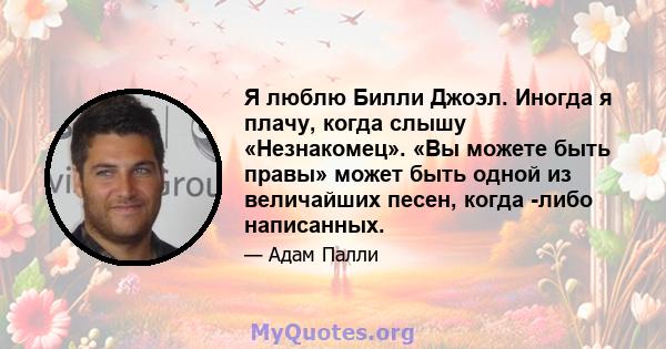 Я люблю Билли Джоэл. Иногда я плачу, когда слышу «Незнакомец». «Вы можете быть правы» может быть одной из величайших песен, когда -либо написанных.