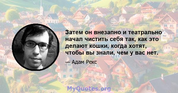 Затем он внезапно и театрально начал чистить себя так, как это делают кошки, когда хотят, чтобы вы знали, чем у вас нет.