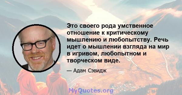 Это своего рода умственное отношение к критическому мышлению и любопытству. Речь идет о мышлении взгляда на мир в игривом, любопытном и творческом виде.