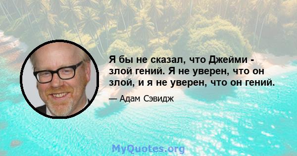 Я бы не сказал, что Джейми - злой гений. Я не уверен, что он злой, и я не уверен, что он гений.