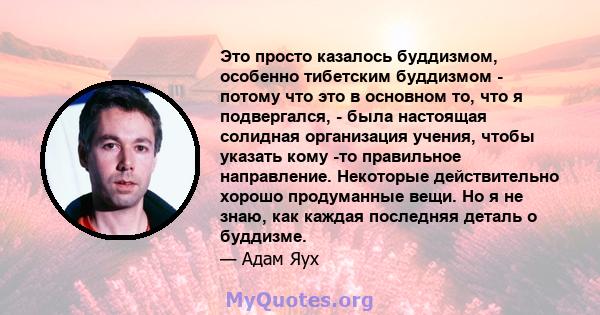 Это просто казалось буддизмом, особенно тибетским буддизмом - потому что это в основном то, что я подвергался, - была настоящая солидная организация учения, чтобы указать кому -то правильное направление. Некоторые