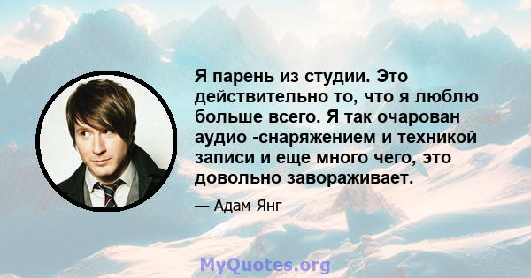 Я парень из студии. Это действительно то, что я люблю больше всего. Я так очарован аудио -снаряжением и техникой записи и еще много чего, это довольно завораживает.