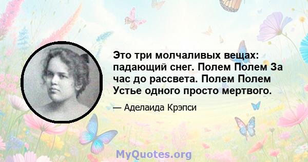 Это три молчаливых вещах: падающий снег. Полем Полем За час до рассвета. Полем Полем Устье одного просто мертвого.