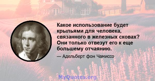 Какое использование будет крыльями для человека, связанного в железных сковах? Они только отвезут его к еще большему отчаянию.