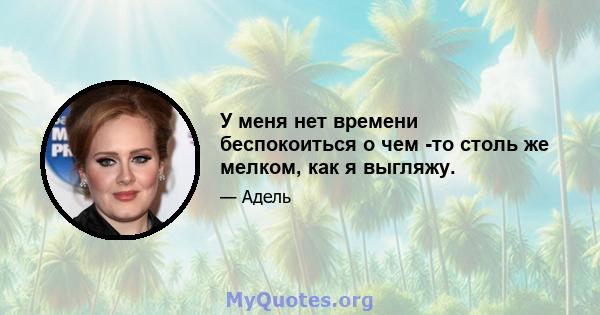 У меня нет времени беспокоиться о чем -то столь же мелком, как я выгляжу.