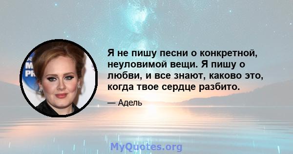 Я не пишу песни о конкретной, неуловимой вещи. Я пишу о любви, и все знают, каково это, когда твое сердце разбито.