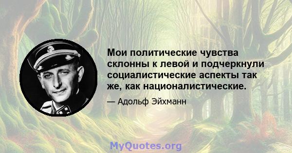 Мои политические чувства склонны к левой и подчеркнули социалистические аспекты так же, как националистические.