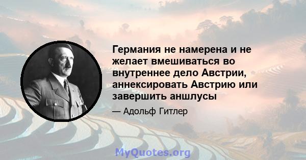 Германия не намерена и не желает вмешиваться во внутреннее дело Австрии, аннексировать Австрию или завершить аншлусы