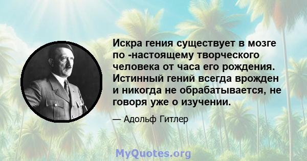 Искра гения существует в мозге по -настоящему творческого человека от часа его рождения. Истинный гений всегда врожден и никогда не обрабатывается, не говоря уже о изучении.