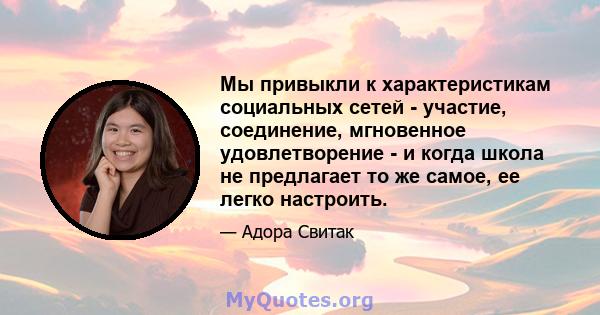 Мы привыкли к характеристикам социальных сетей - участие, соединение, мгновенное удовлетворение - и когда школа не предлагает то же самое, ее легко настроить.