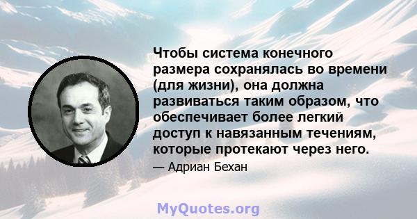 Чтобы система конечного размера сохранялась во времени (для жизни), она должна развиваться таким образом, что обеспечивает более легкий доступ к навязанным течениям, которые протекают через него.