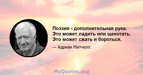 Поэзия - дополнительная рука. Это может ладить или щекотать. Это может сжать и бороться.