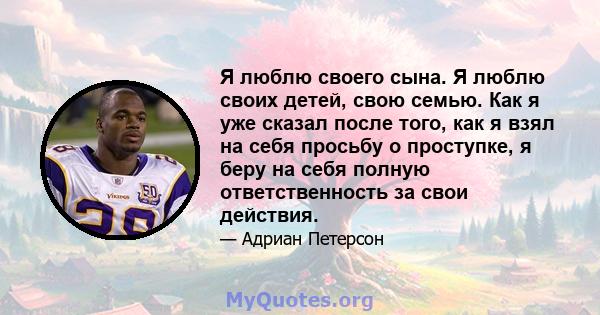 Я люблю своего сына. Я люблю своих детей, свою семью. Как я уже сказал после того, как я взял на себя просьбу о проступке, я беру на себя полную ответственность за свои действия.