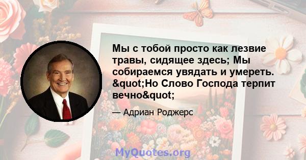 Мы с тобой просто как лезвие травы, сидящее здесь; Мы собираемся увядать и умереть. "Но Слово Господа терпит вечно"