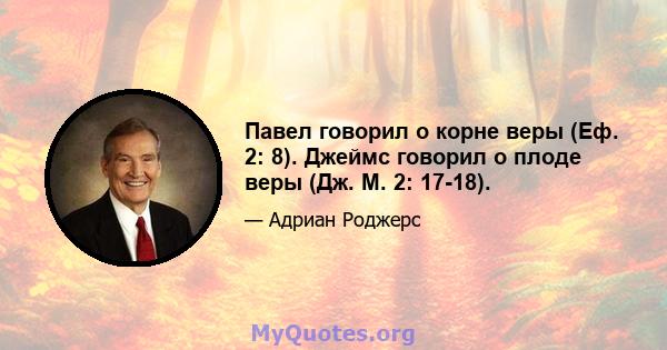 Павел говорил о корне веры (Еф. 2: 8). Джеймс говорил о плоде веры (Дж. М. 2: 17-18).