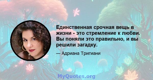 Единственная срочная вещь в жизни - это стремление к любви. Вы поняли это правильно, и вы решили загадку.