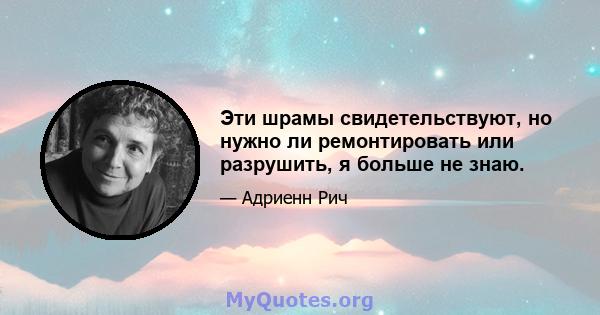 Эти шрамы свидетельствуют, но нужно ли ремонтировать или разрушить, я больше не знаю.