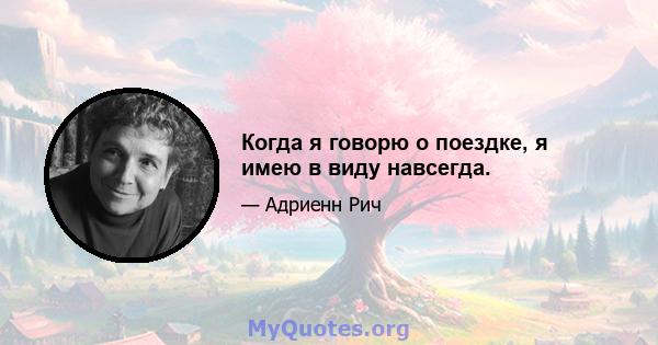 Когда я говорю о поездке, я имею в виду навсегда.