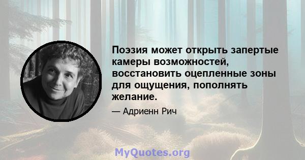 Поэзия может открыть запертые камеры возможностей, восстановить оцепленные зоны для ощущения, пополнять желание.