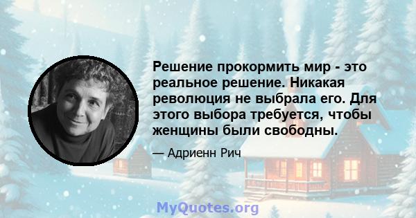 Решение прокормить мир - это реальное решение. Никакая революция не выбрала его. Для этого выбора требуется, чтобы женщины были свободны.