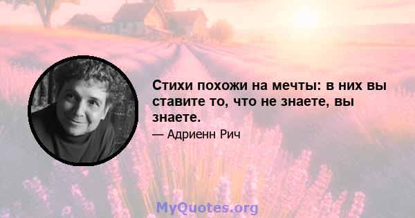 Стихи похожи на мечты: в них вы ставите то, что не знаете, вы знаете.