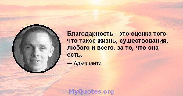 Благодарность - это оценка того, что такое жизнь, существования, любого и всего, за то, что она есть.