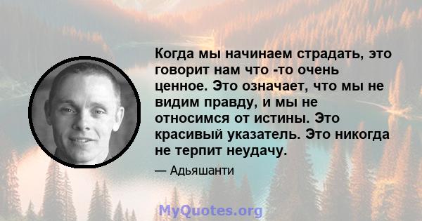 Когда мы начинаем страдать, это говорит нам что -то очень ценное. Это означает, что мы не видим правду, и мы не относимся от истины. Это красивый указатель. Это никогда не терпит неудачу.