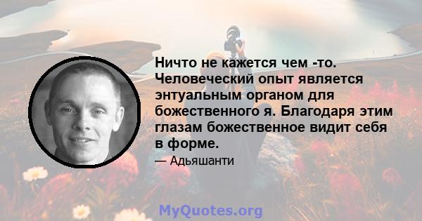 Ничто не кажется чем -то. Человеческий опыт является энтуальным органом для божественного я. Благодаря этим глазам божественное видит себя в форме.