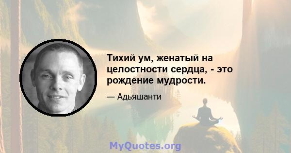 Тихий ум, женатый на целостности сердца, - это рождение мудрости.