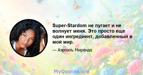 Super-Stardom не пугает и не волнует меня. Это просто еще один ингредиент, добавленный в мой мир.