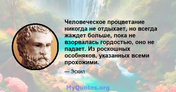 Человеческое процветание никогда не отдыхает, но всегда жаждет больше, пока не взорвалась гордостью, оно не падает. Из роскошных особняков, указанных всеми прохожими.