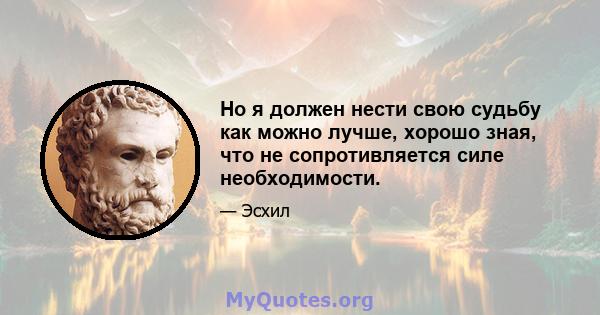 Но я должен нести свою судьбу как можно лучше, хорошо зная, что не сопротивляется силе необходимости.