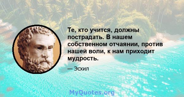 Те, кто учится, должны пострадать. В нашем собственном отчаянии, против нашей воли, к нам приходит мудрость.