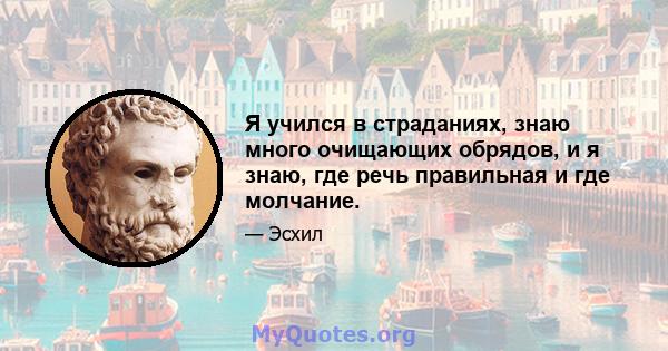 Я учился в страданиях, знаю много очищающих обрядов, и я знаю, где речь правильная и где молчание.