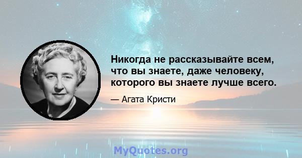 Никогда не рассказывайте всем, что вы знаете, даже человеку, которого вы знаете лучше всего.