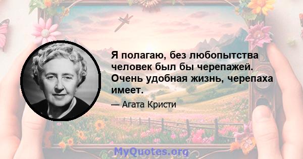 Я полагаю, без любопытства человек был бы черепажей. Очень удобная жизнь, черепаха имеет.