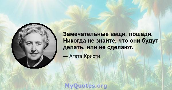 Замечательные вещи, лошади. Никогда не знайте, что они будут делать, или не сделают.