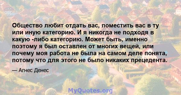 Общество любит отдать вас, поместить вас в ту или иную категорию. И я никогда не подходя в какую -либо категорию. Может быть, именно поэтому я был оставлен от многих вещей, или почему моя работа не была на самом деле